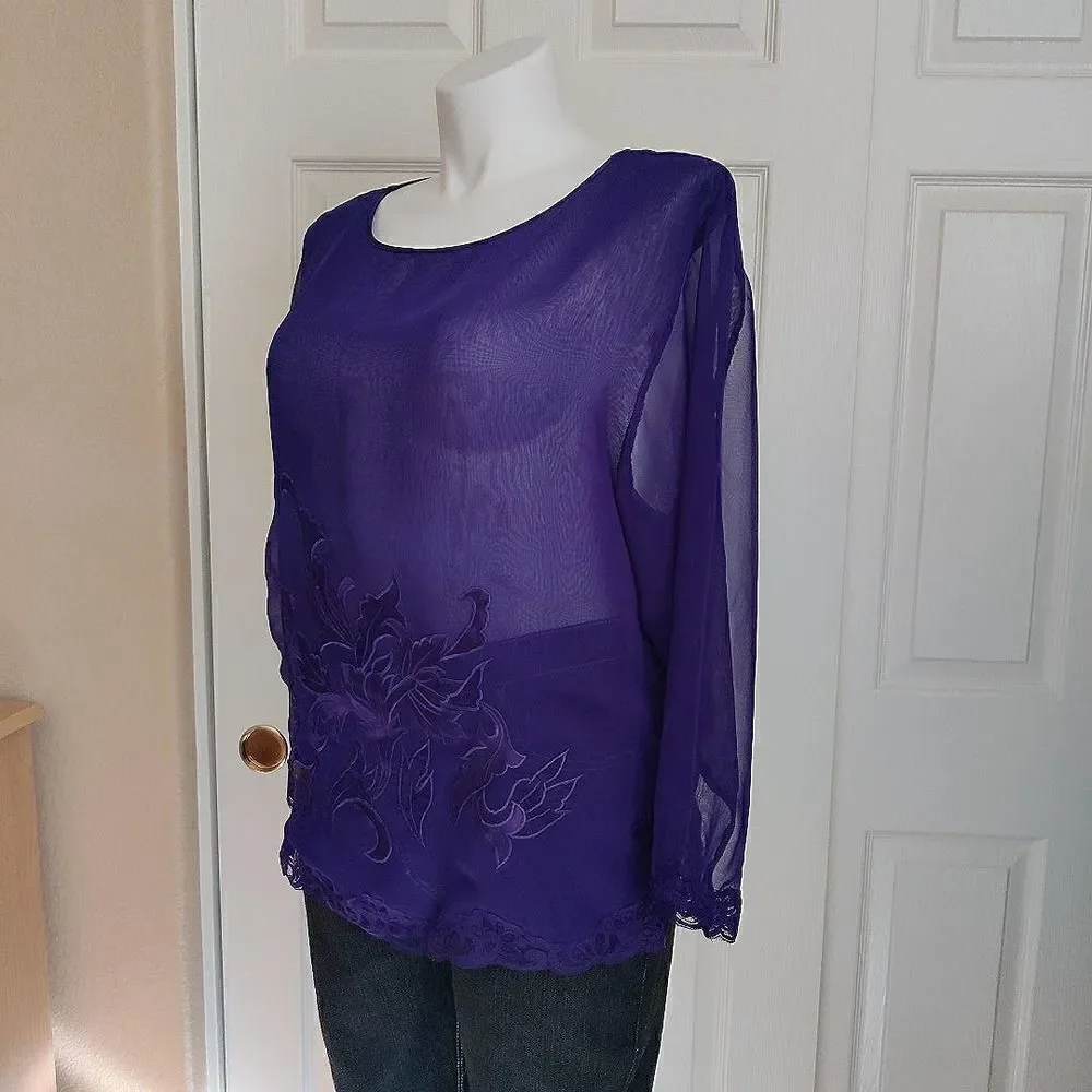 Vintage Victoria's Secret gold label lace trim sheer PJ top sz L